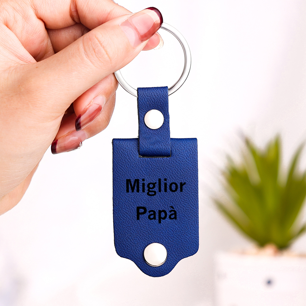 Portachiavi Pelle 1 foto e 2 nomi personalizzabili regalo per Papà