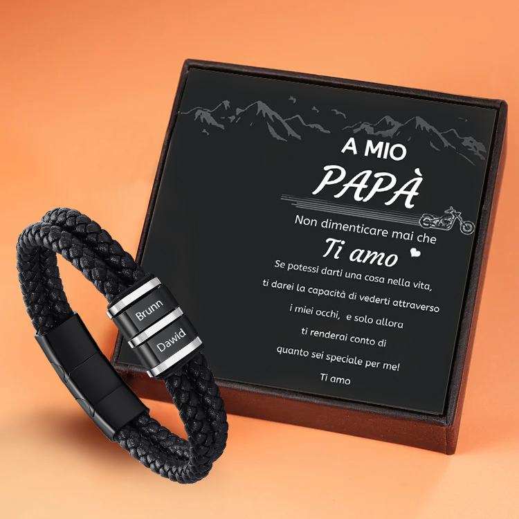 Bracciale Uomo Personalizzato in Pelle – Incisione 2 Nomi – Regalo Elegante per Papà e Lui | Jessemade