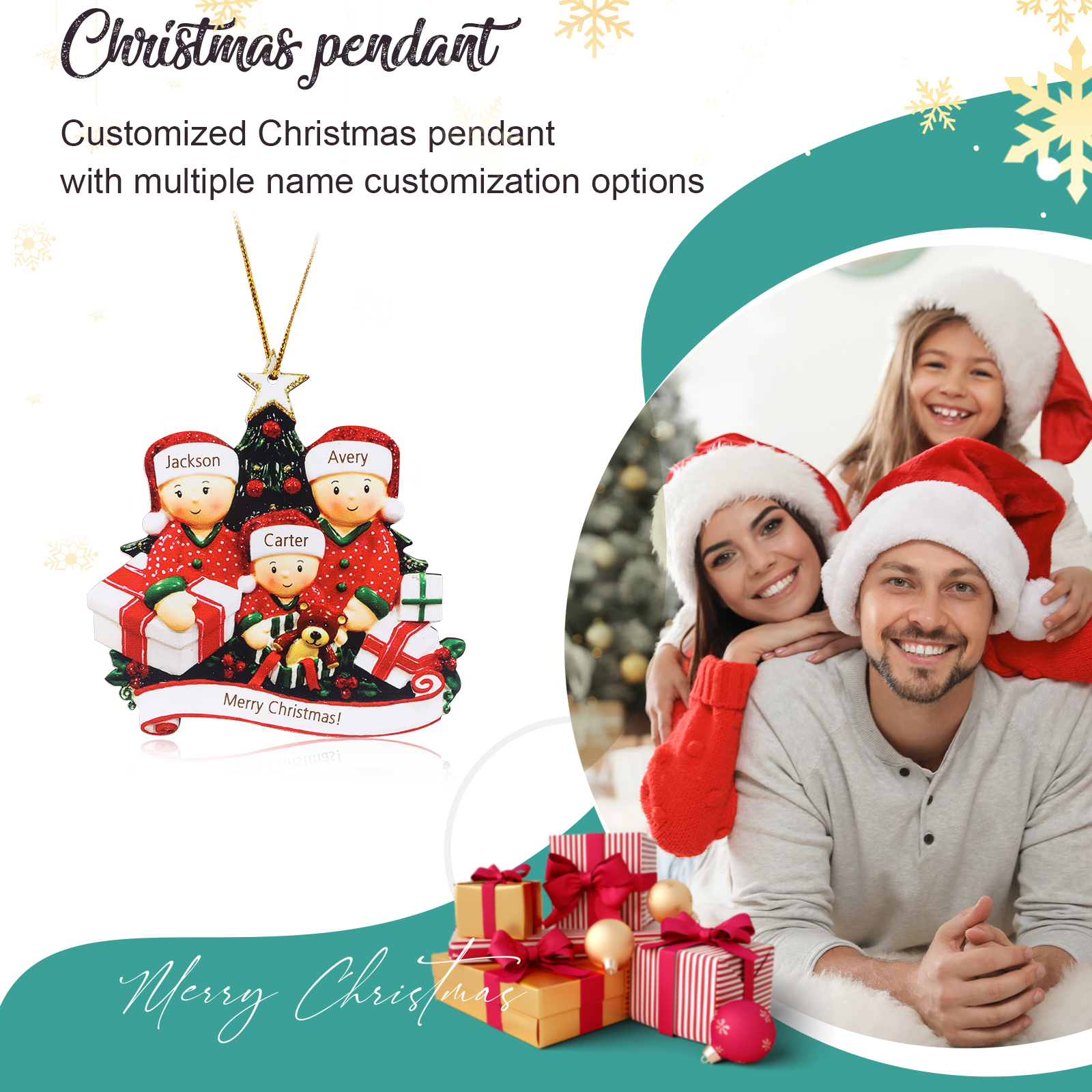 Ornamento Natalizio Personalizzato con 3 Nomi e 1 Testo Regalo di Natale in Legno per Famiglia | Jessemade