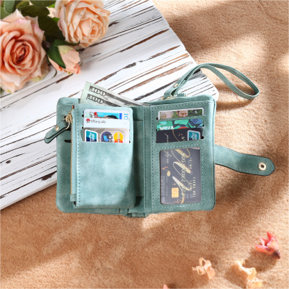 Portafoglio in PU pelle fiore mano con 5 nomi personalizzati per mamma/nonna