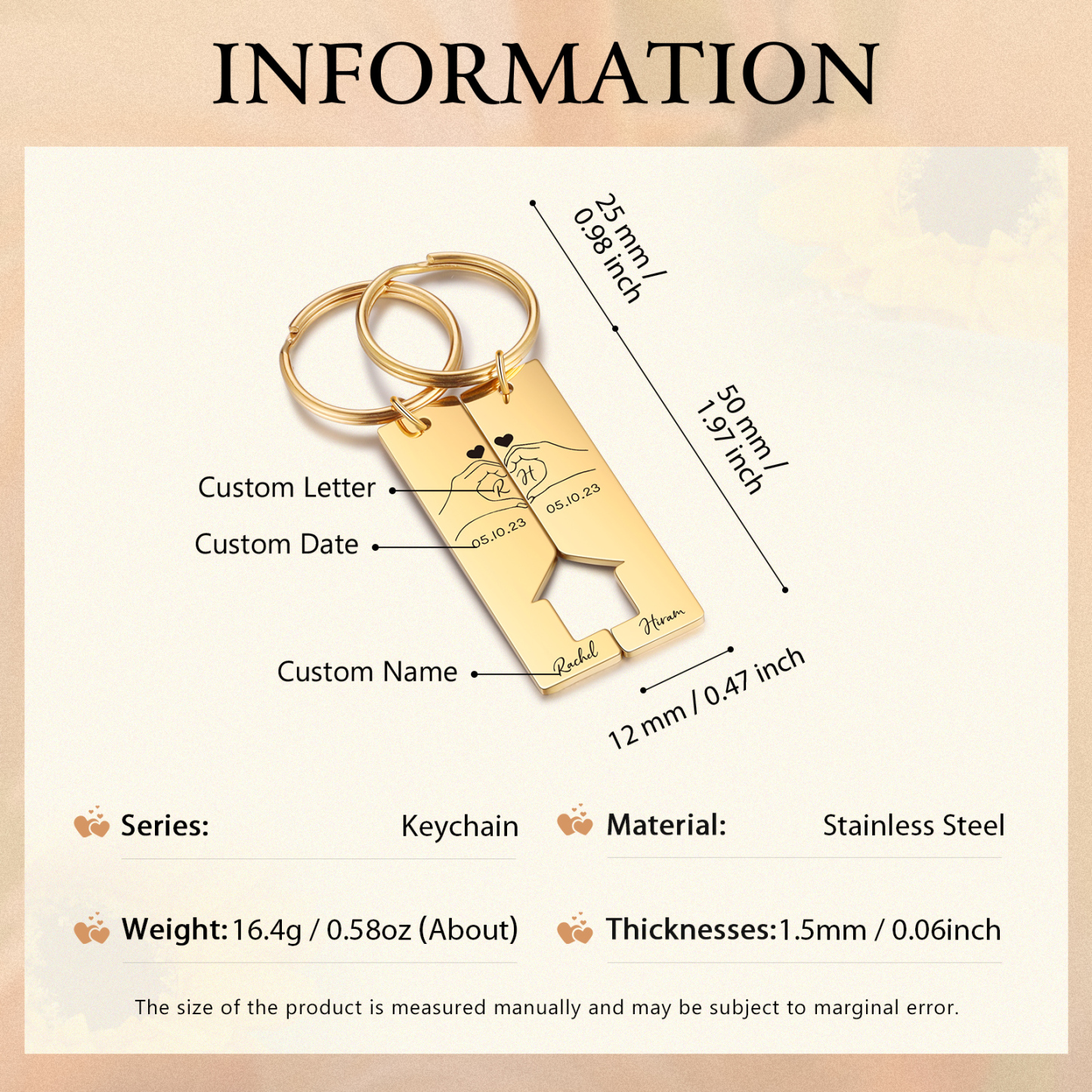 Portachiavi Personalizzati per Coppie con 2 Nomi, 2 Date e 2 Lettere Design Casa in Acciaio Inossidabile | Jessemade