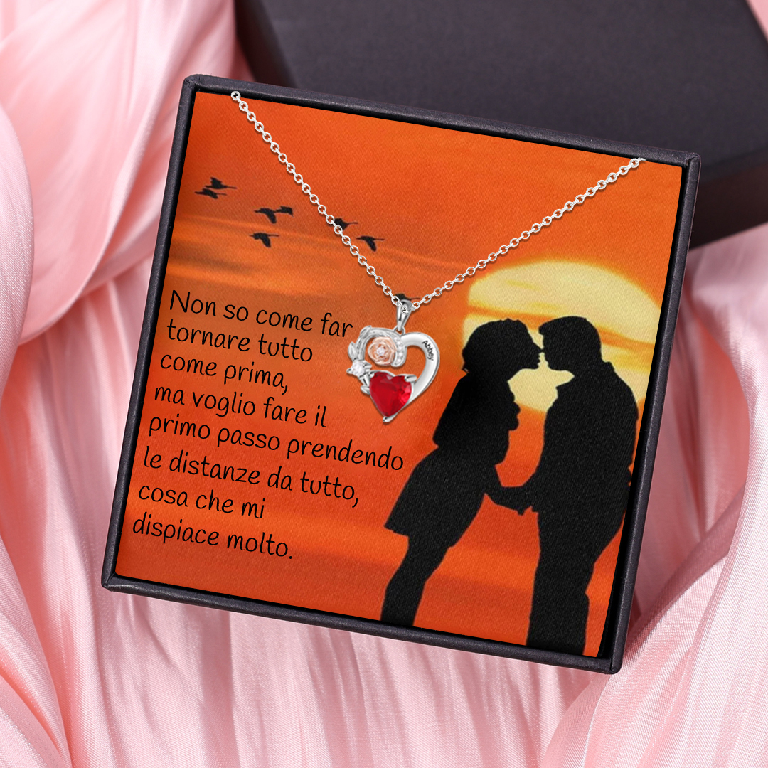 Collana per donna moglie amiche mamma regalo compleanno in 925 argento con 5A cuore pietra di nascita del mese