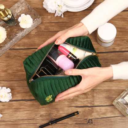 Borsa portabile per cosmetici in velluto per donna 1 nome e 1 fiore di nascita personalizzato multicolori da scegliere