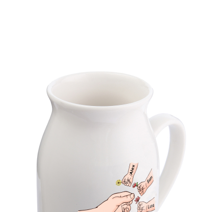 Vaso di ceramica con mano passando il fiore 5 nomi personalizzati per nonna/mamma