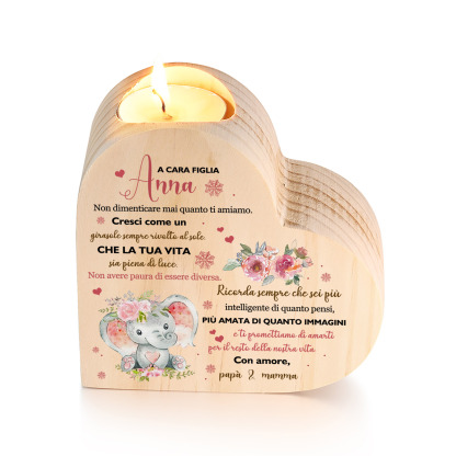 Candeliere portacandela cuore elefante rosa regalo per cara figlia
