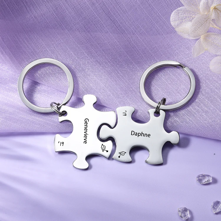 Portachiavi Puzzle Laurea con 2 nomi e 2 testi personalizzati regalo di laurea