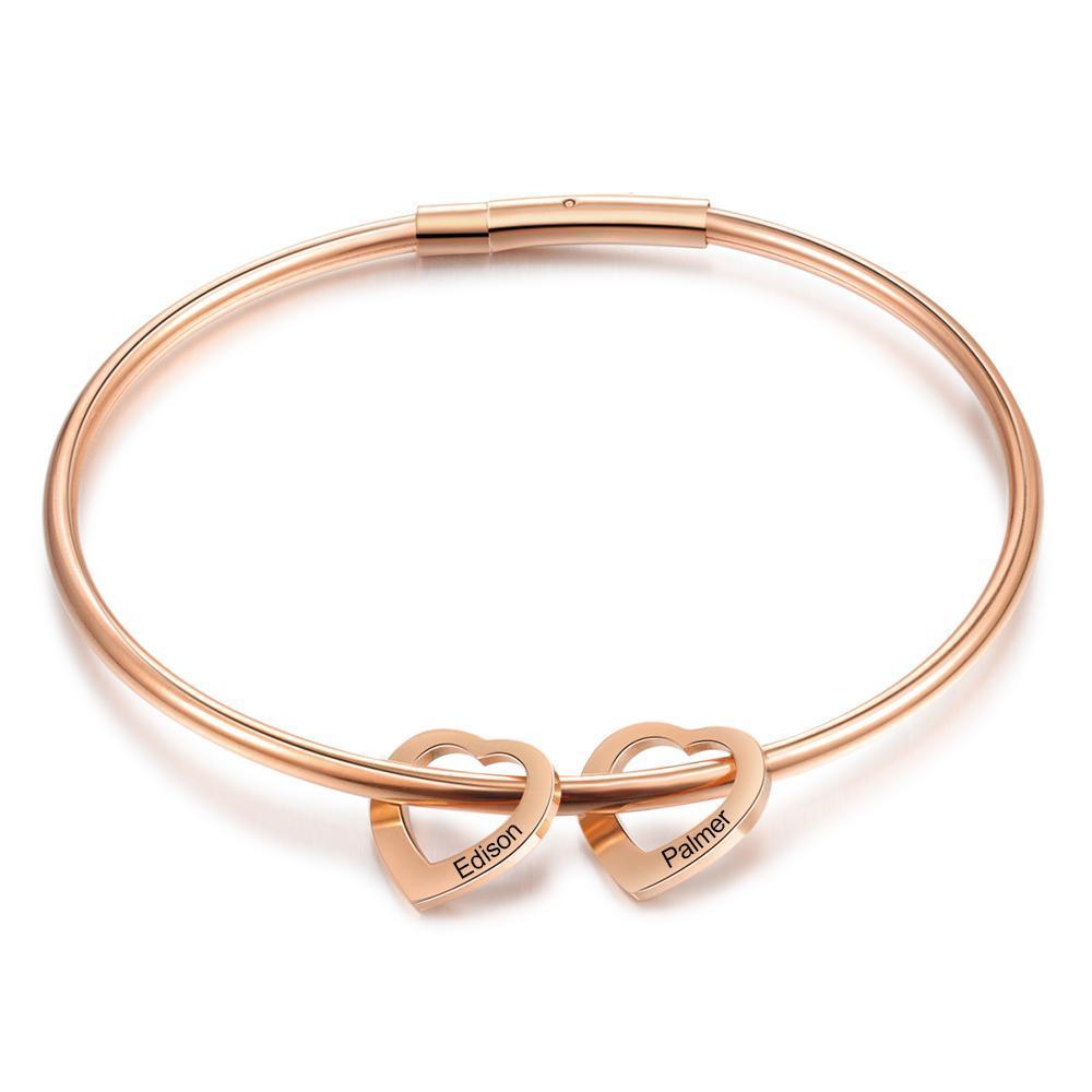 Braccialetto con 2 nomi personalizzati e 2 ciondoli di cuore per donna