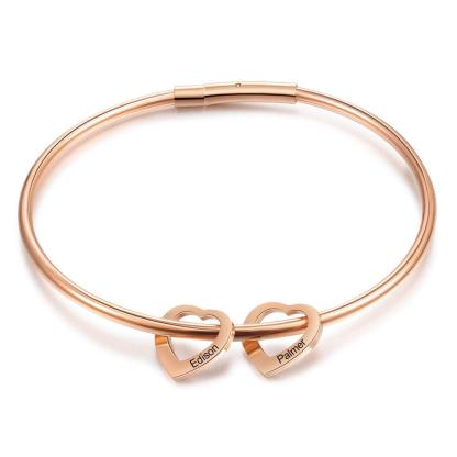 Braccialetto con 2 nomi personalizzati e 2 ciondoli di cuore per donna