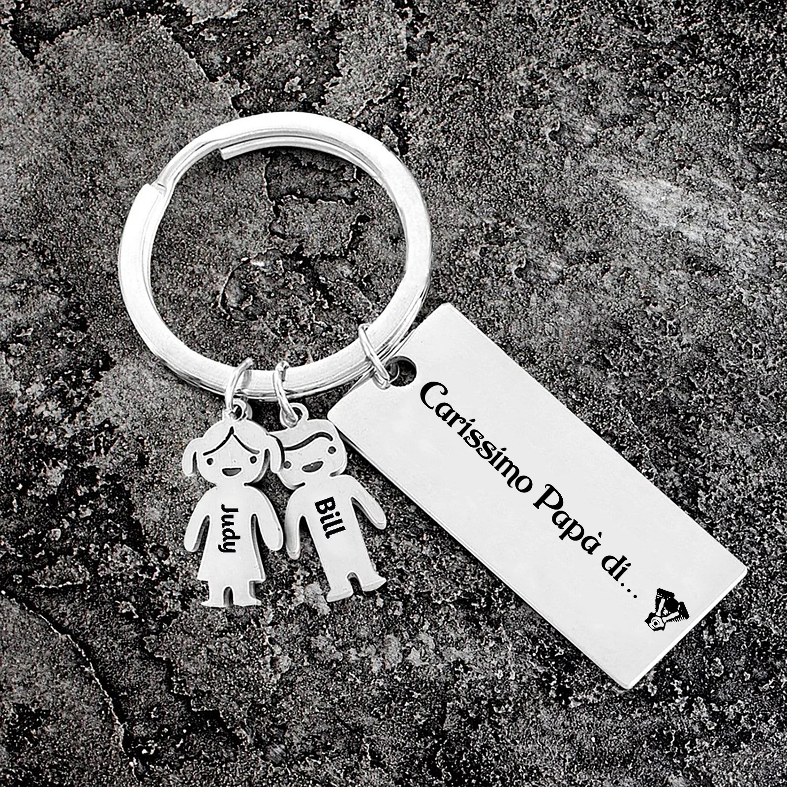 Portachiavi Personalizzato per Uomo - Incisione di 2 Nomi e Sagoma Bambino/Bambina - Idea Regalo per Papà, Nonni, Mariti  | Jessemade