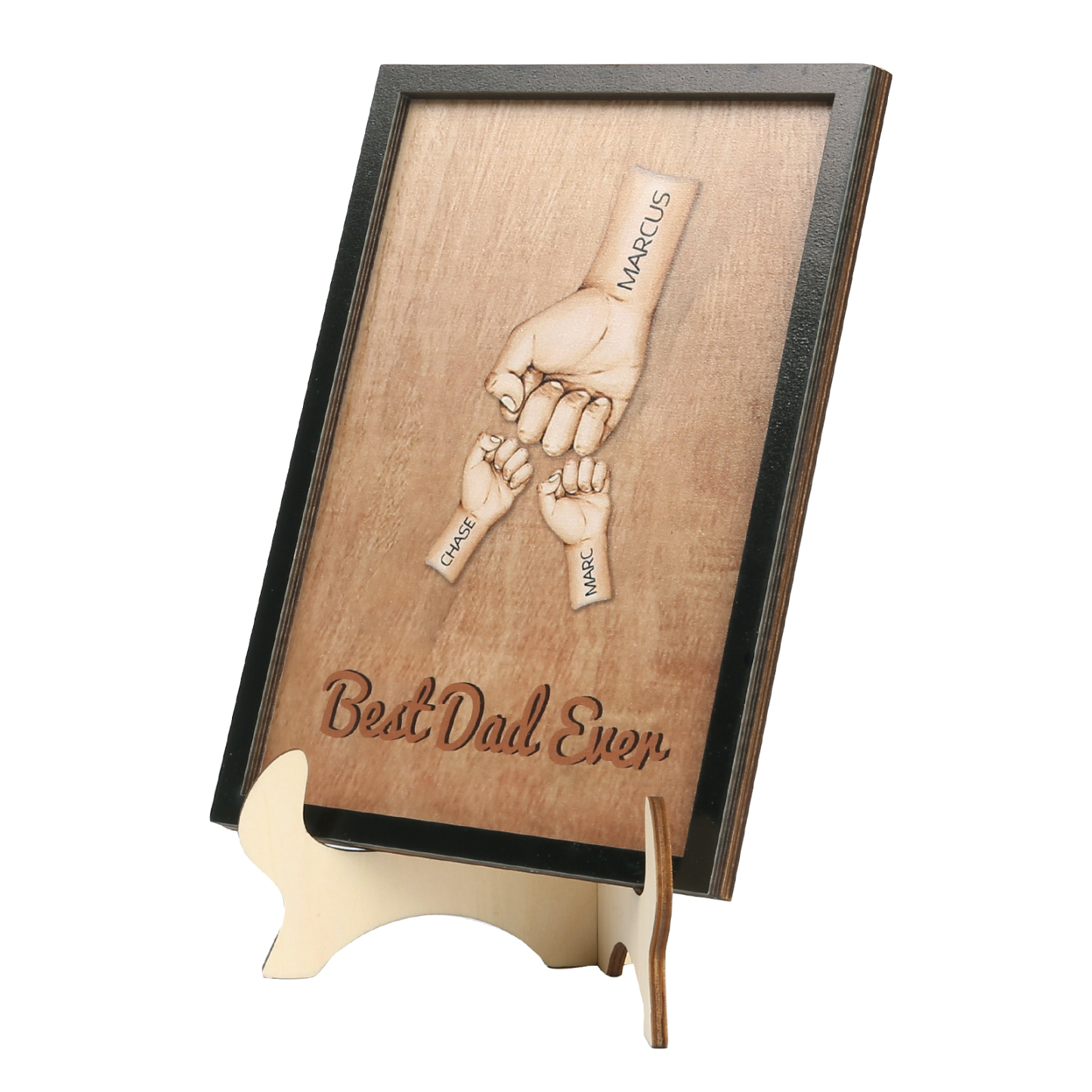Targa di Legno pugno a pugno 3 nomi e 1 testo personalizzati regalo Per papà