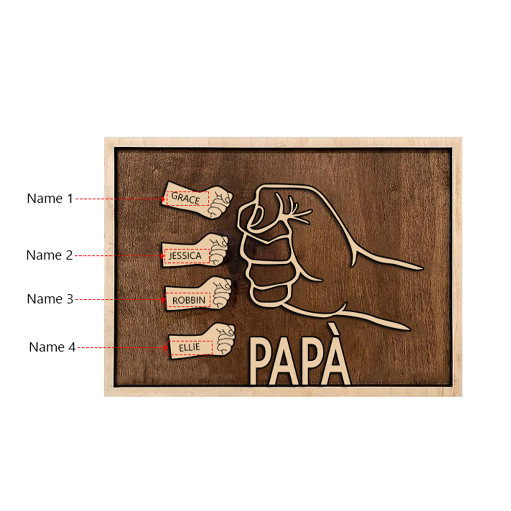Targa di legno pugno a pugno 4 nomi personalizzabile regalo per papà