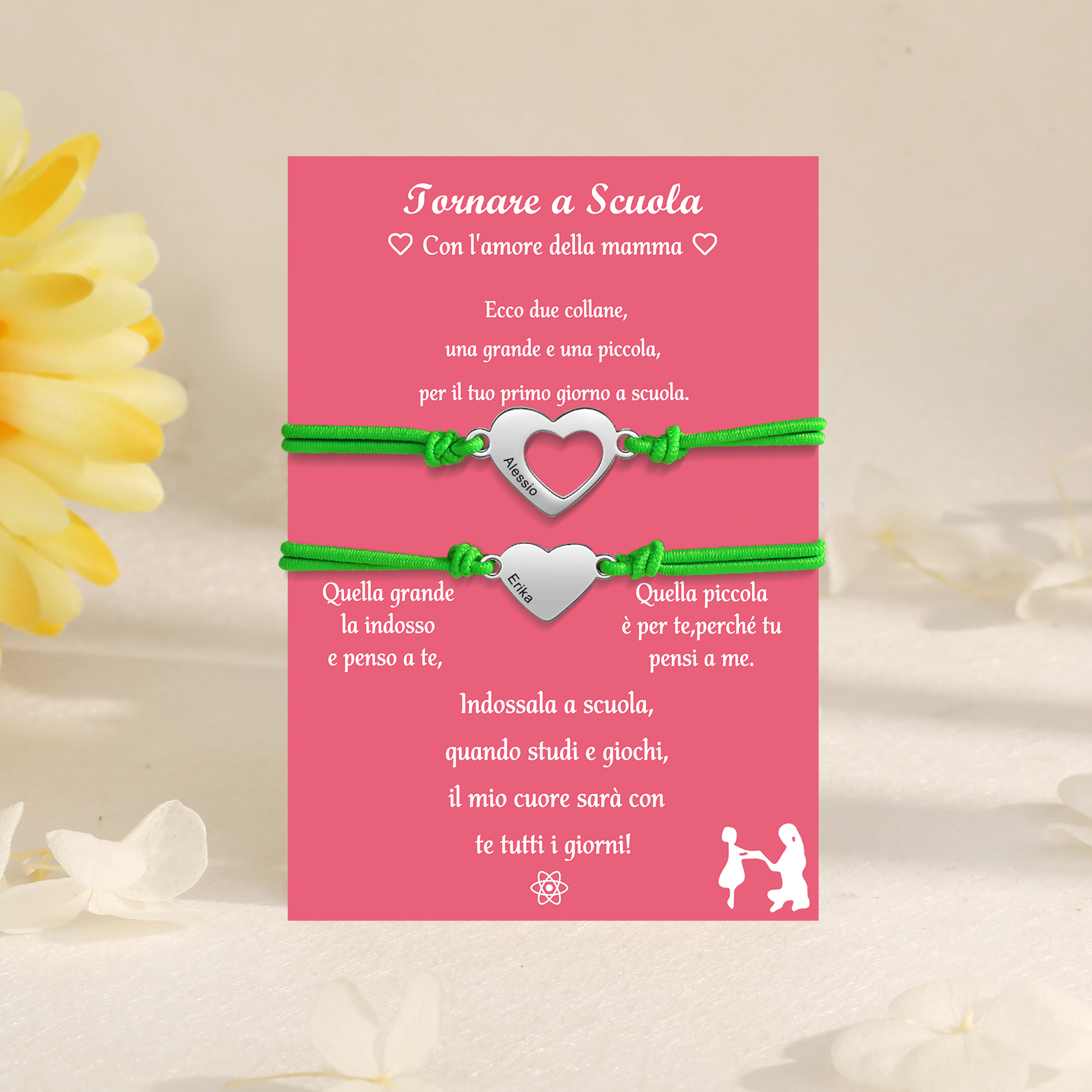 2PCS Braccialetto cuore regorabile regalo per Mamma e figlia con carta