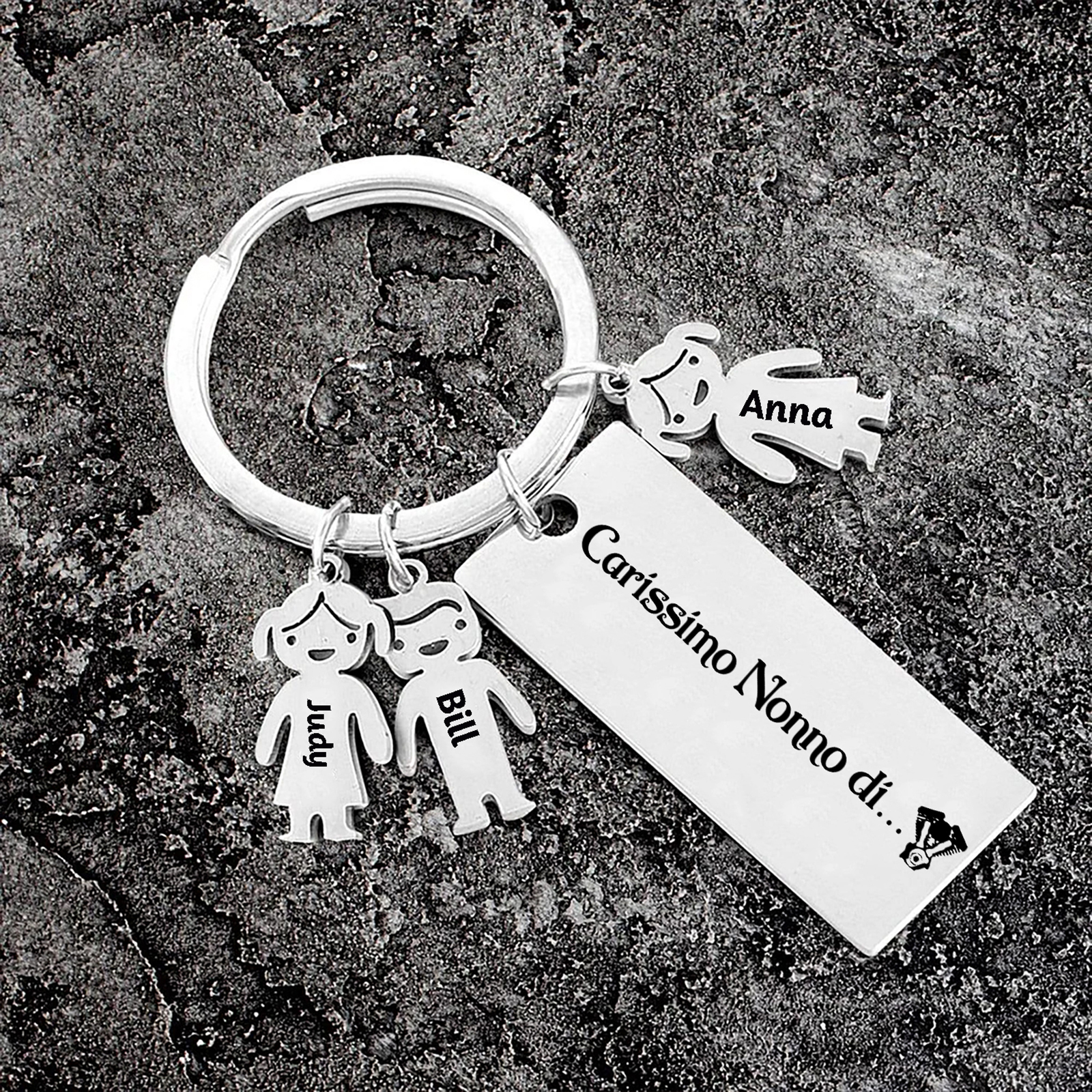 Portachiavi con ciondolo bambino 3 nomi personalizzati regalo per nonno festa dei nonni