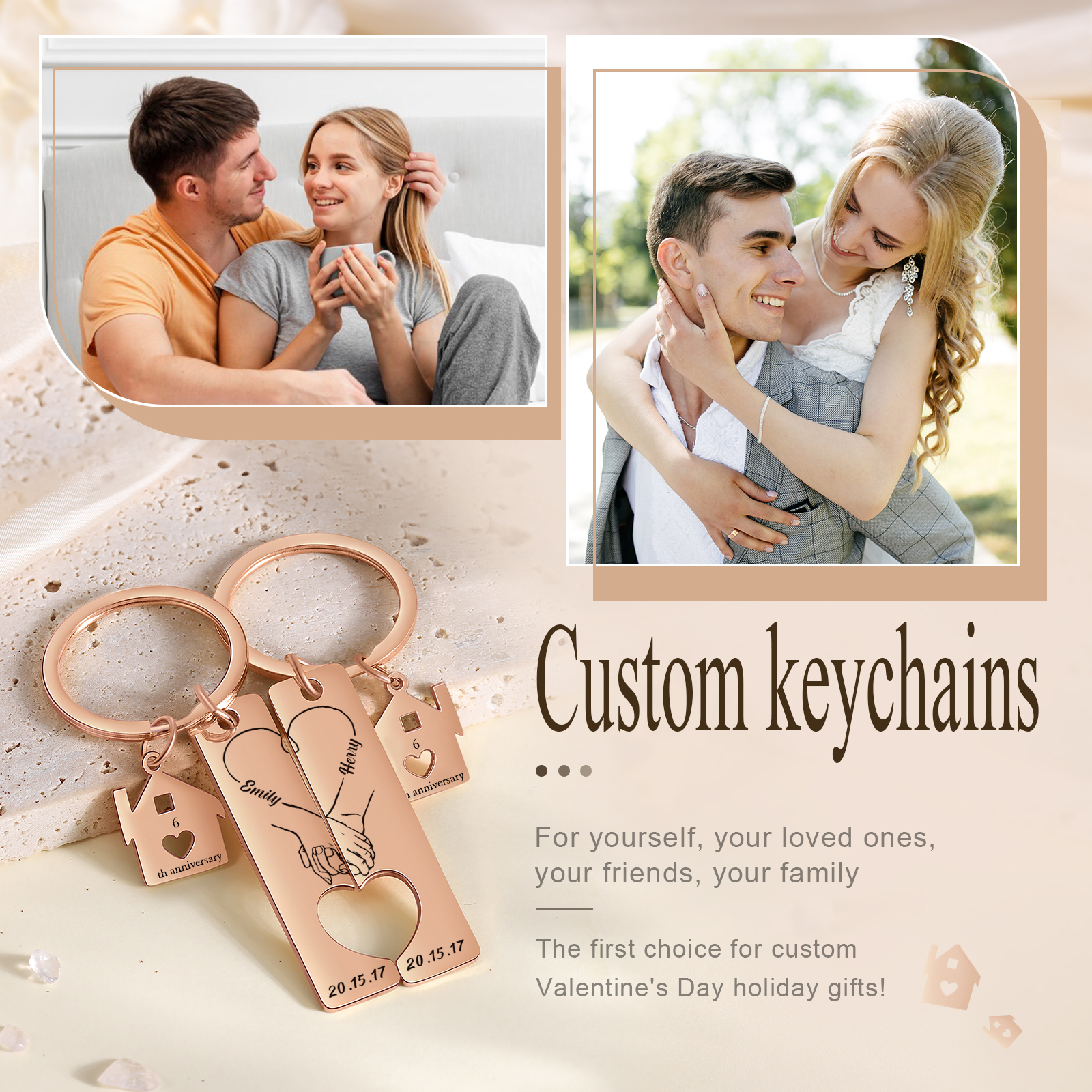 Insieme Per Sempre Portachiavi Per Coppia 2 nomi & data personalizzabili