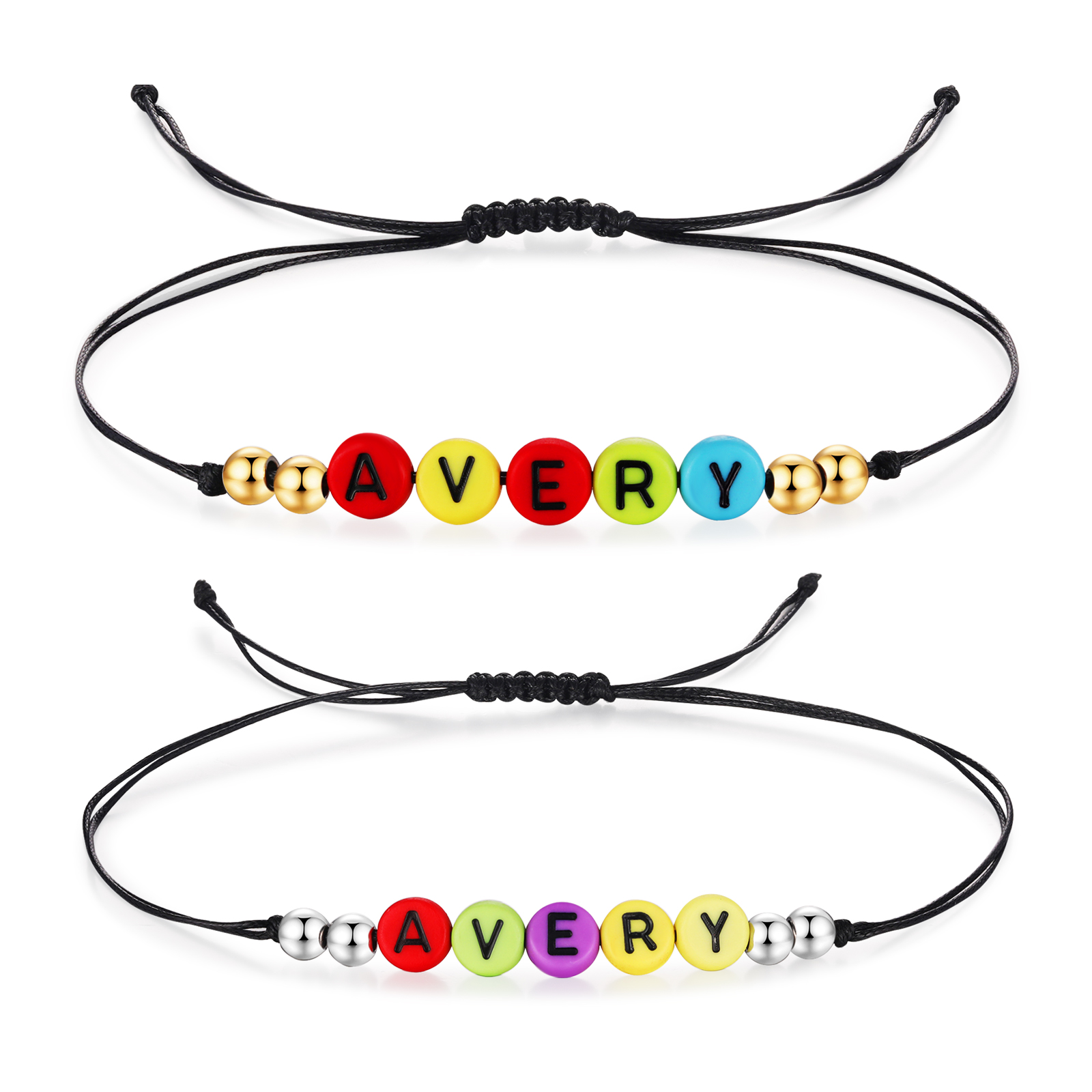 2PCS Braccialetto con perline di 2 nomi personalizzato regalo per scuola