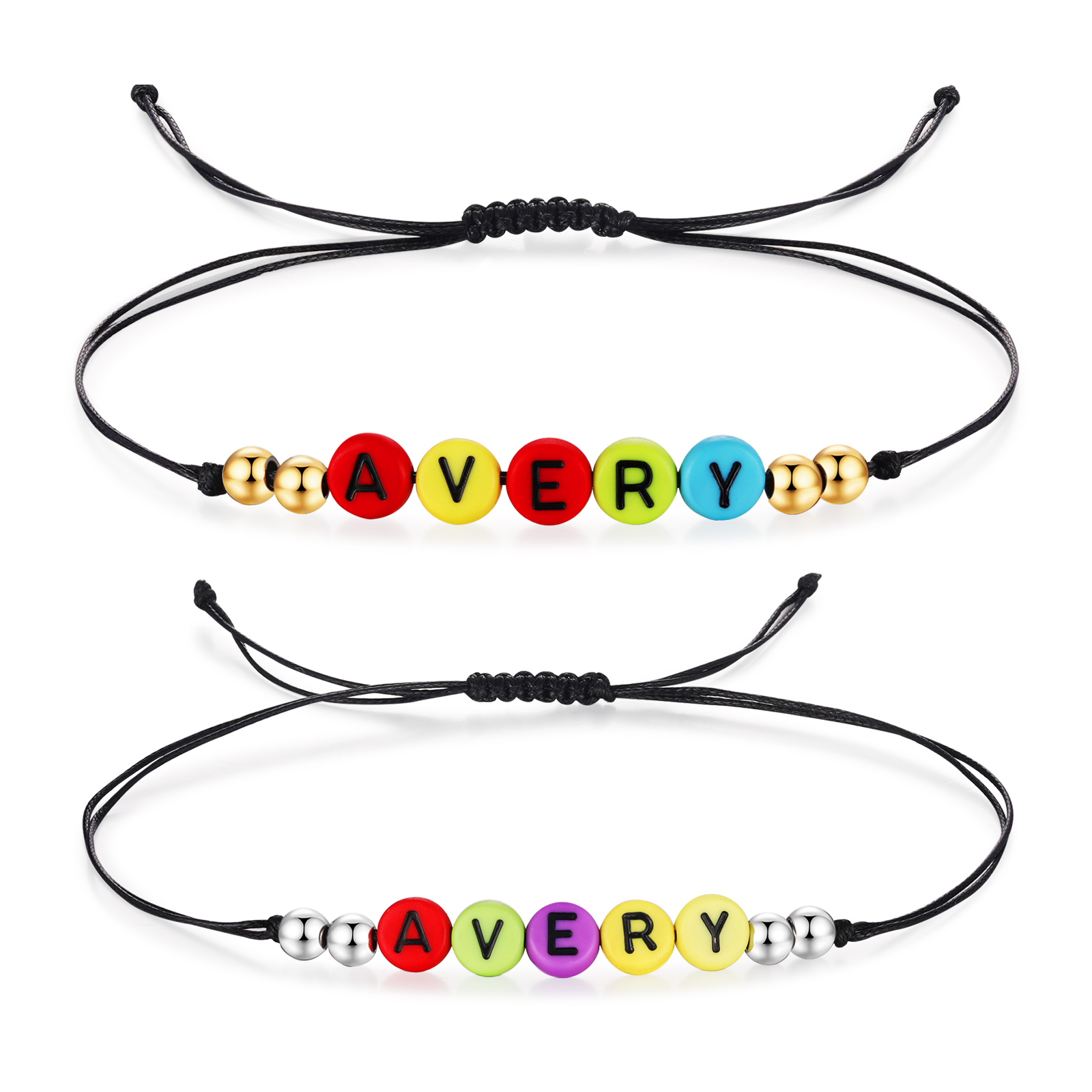 2PCS Braccialetto con perline di 2 nomi personalizzato regalo per scuola