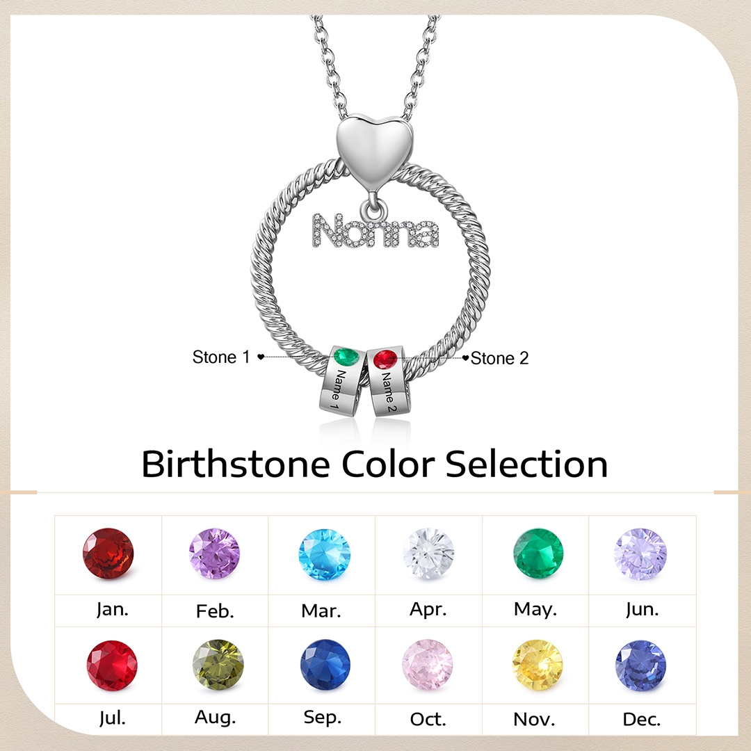 Collana con ciondolo nonna 2 nomi incisioni e pietre di nascita personalizzate