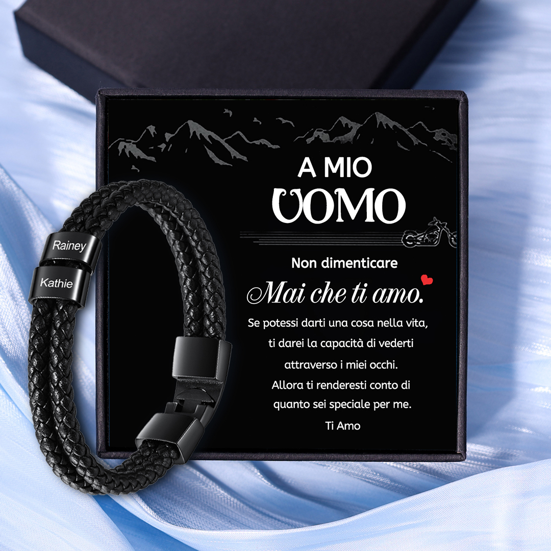 A MIO UOMO-Bracciale in pelle 2 nomei personalizzati regalo coppia