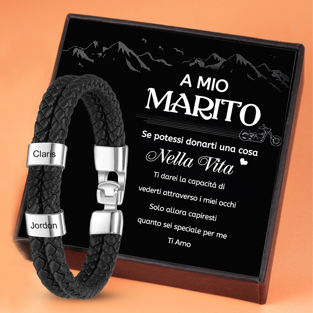 A MIO MARITO Bracciale in pelle 2 incisioni di nomi personalizzabili