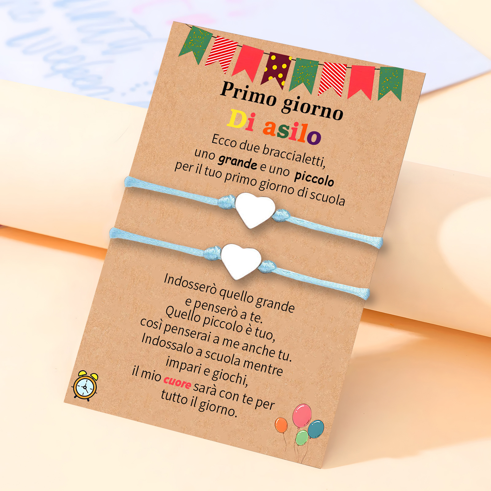 2PCS Braccialetto cuore regorabile regalo per bambina con carta