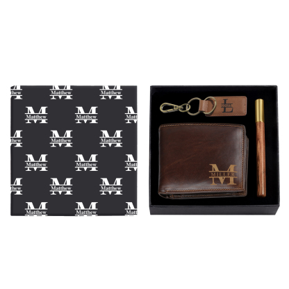 Set regalo di portafoglio e portachiavi con scatola di lettere personalizzate per Suo marito/fidanzato/ragazzo/nonno/zio