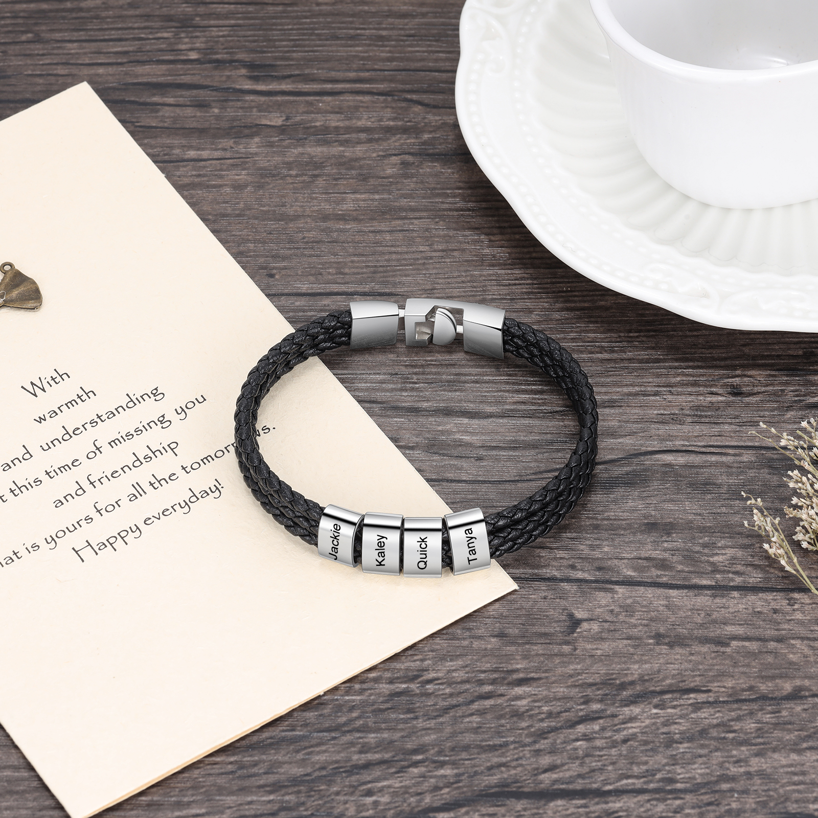 A MIO CARO - Braccialetto maschile in pelle 4 nomi personalizzati