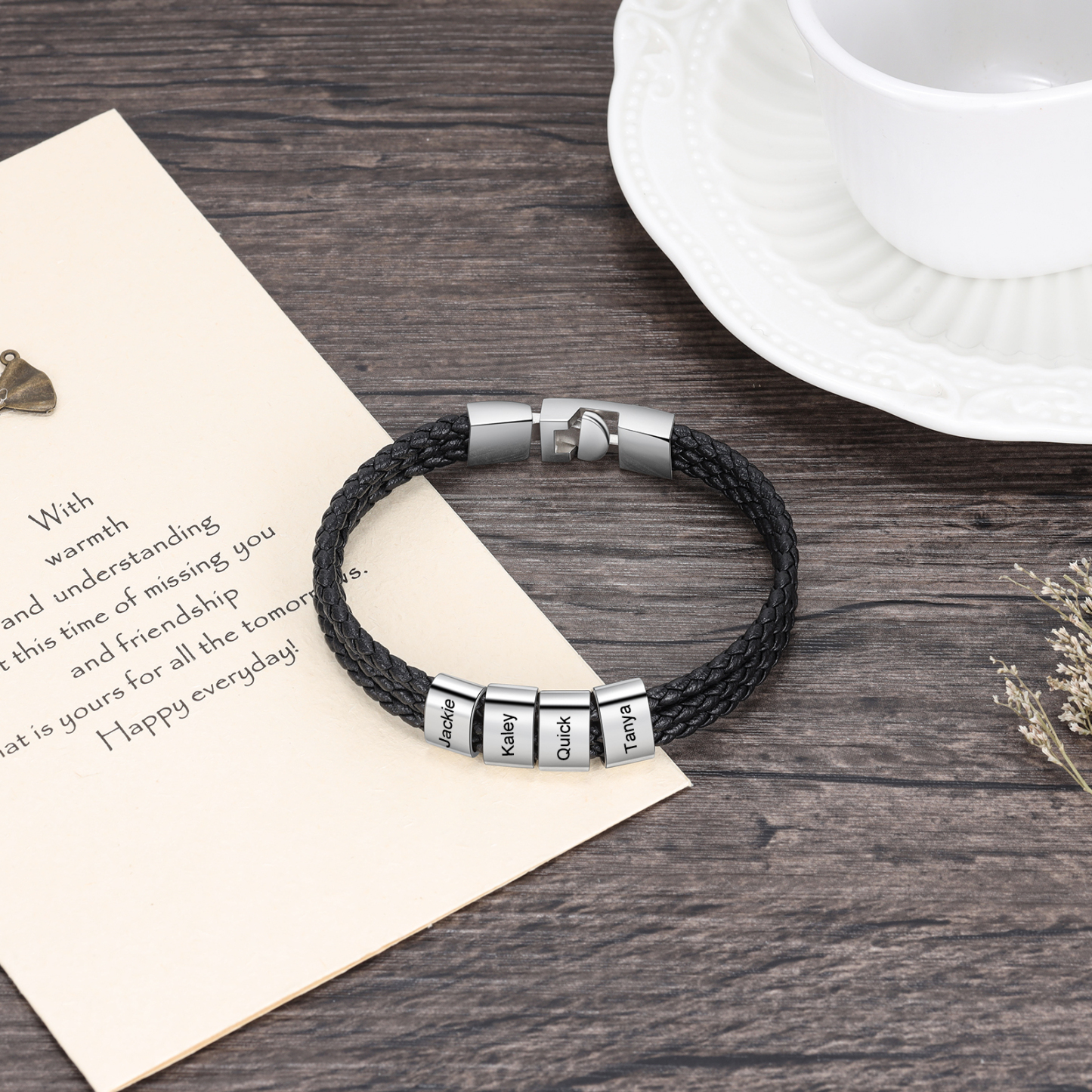 A MIO CARO - Braccialetto maschile in pelle 4 nomi personalizzati