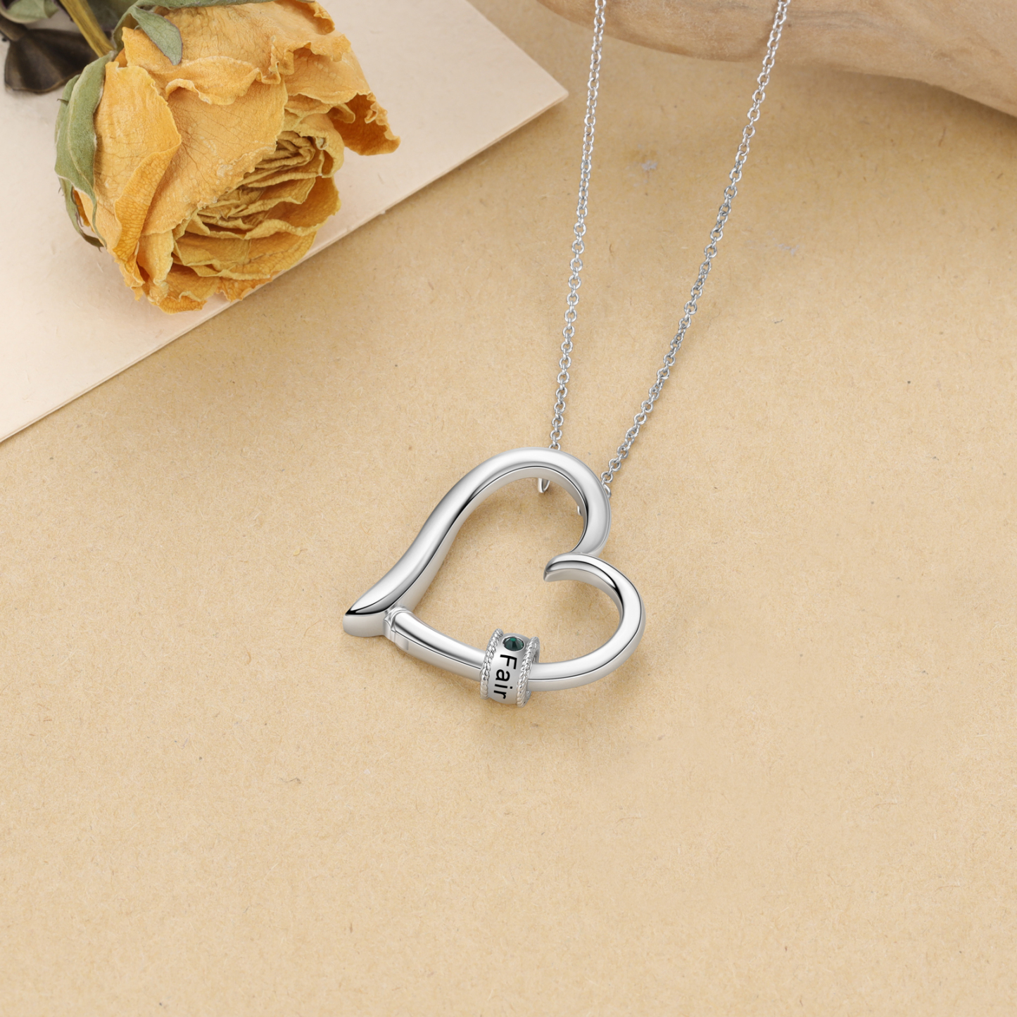 Collana ciondolo cuore con 1 pietra di nascita