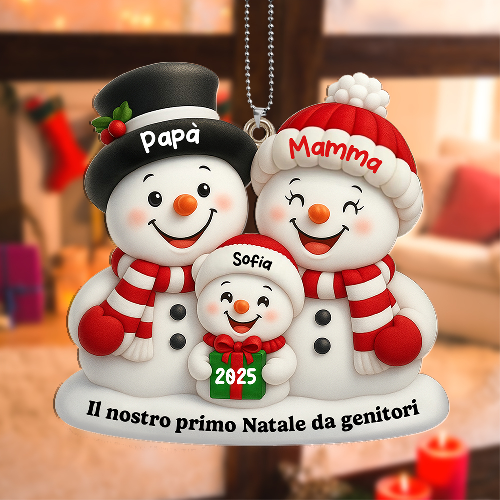 Decorazione di Natale personalizzata Famiglia di pupazzi di neve Primo Natale