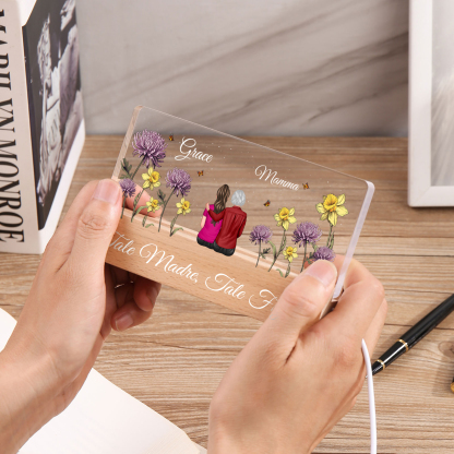  Lampada Notturna Personalizzata con Nomi, Fiori di Nascita e Abbigliamento - Regalo Speciale per la Festa della Mamma