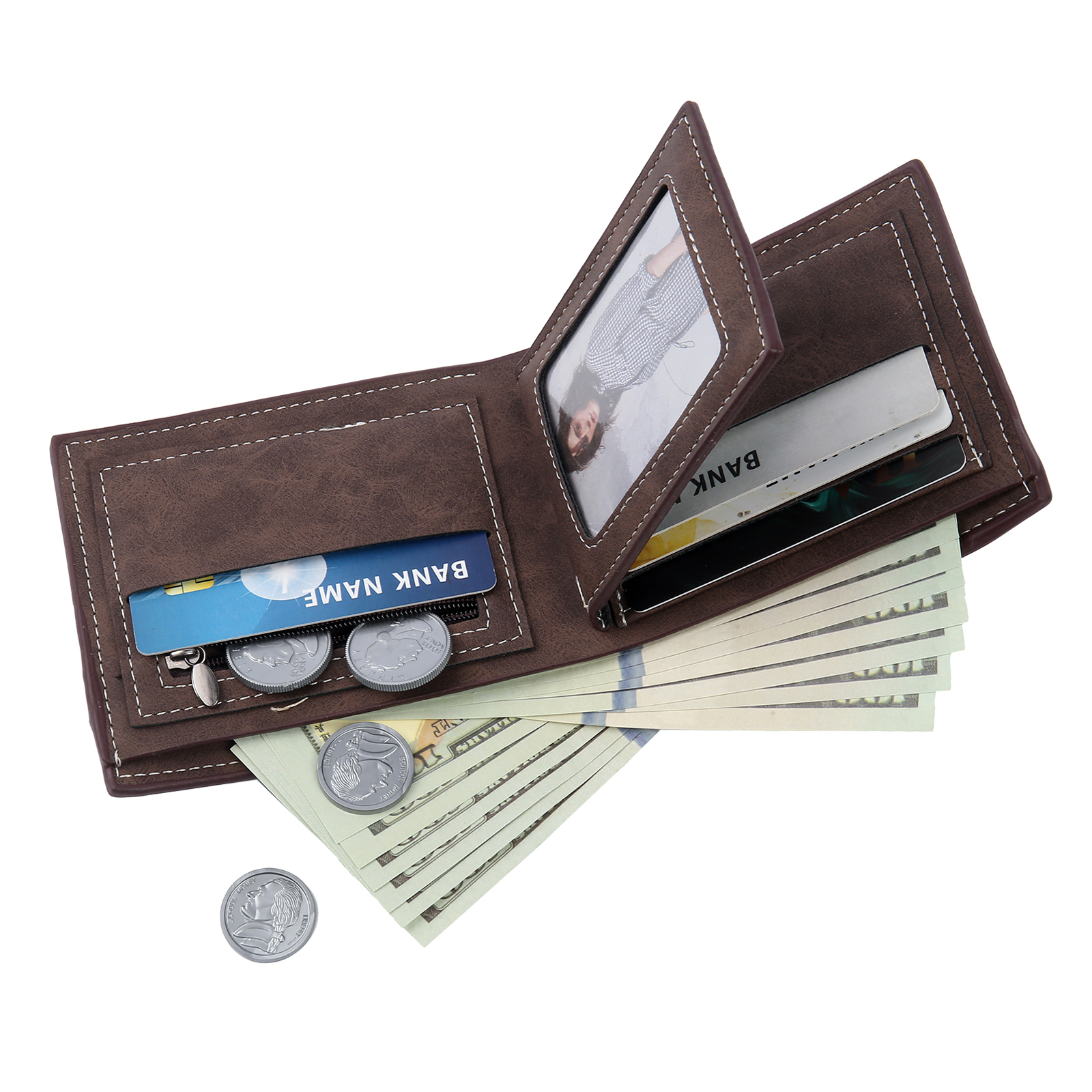 Portafoglio in PU pelle da uomo 1 nome 1 lettera e 1 foto personalizzabili regalo per uomo