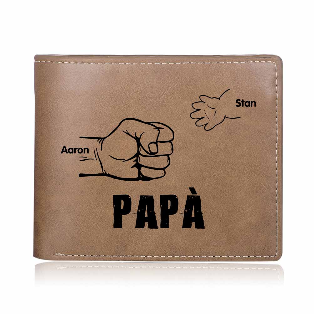 Portafoglio in Pelle PU pugno mano regalo per papà personalizzati 2 nomi