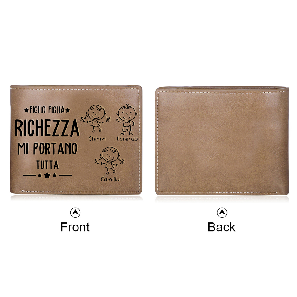 Portafoglio PU Leather da uomo regalo per padre personalizzati 3 nomi riunione della famiglia