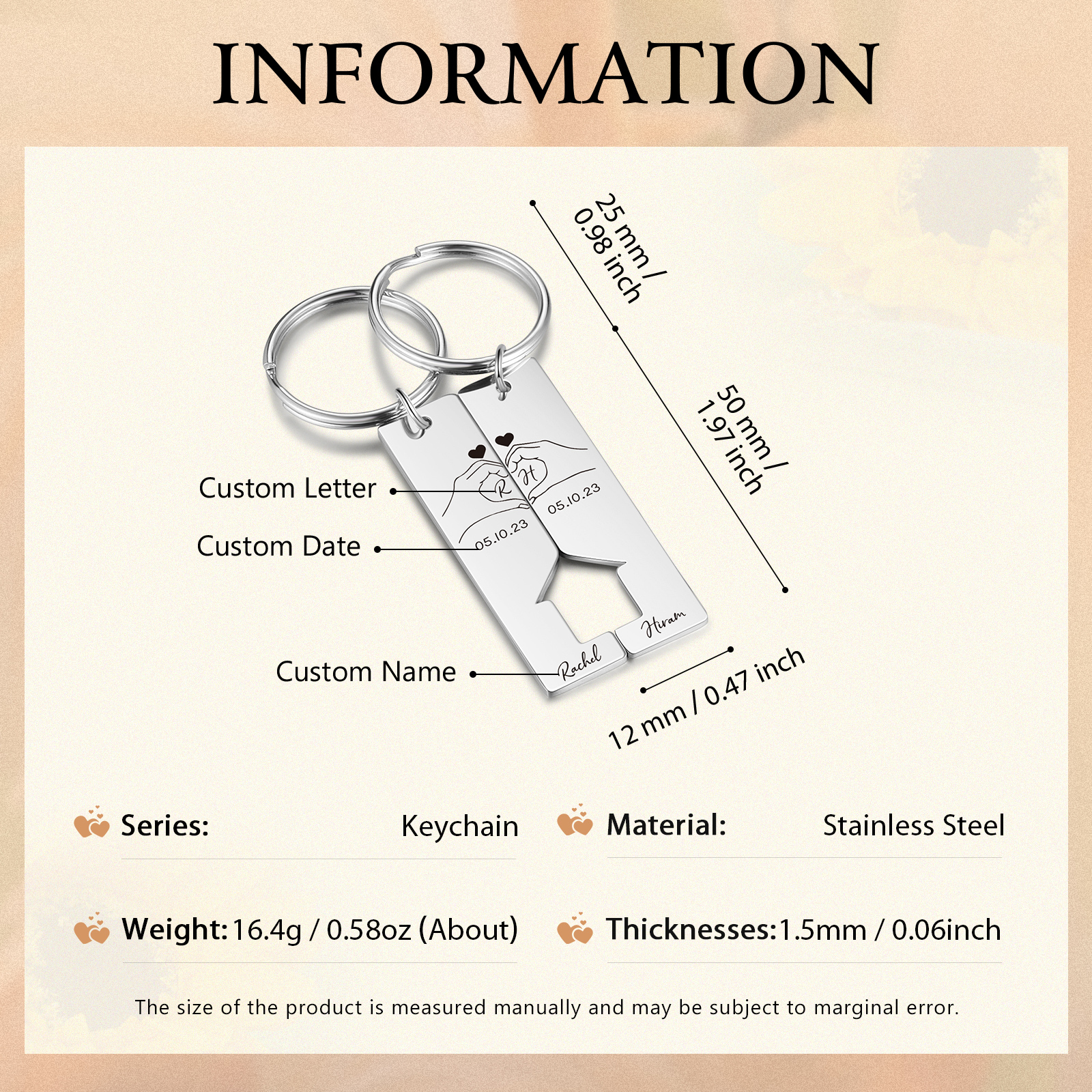 Portachiavi Personalizzati per Coppie con 2 Nomi, 2 Date e 2 Lettere Design Casa in Acciaio Inossidabile | Jessemade