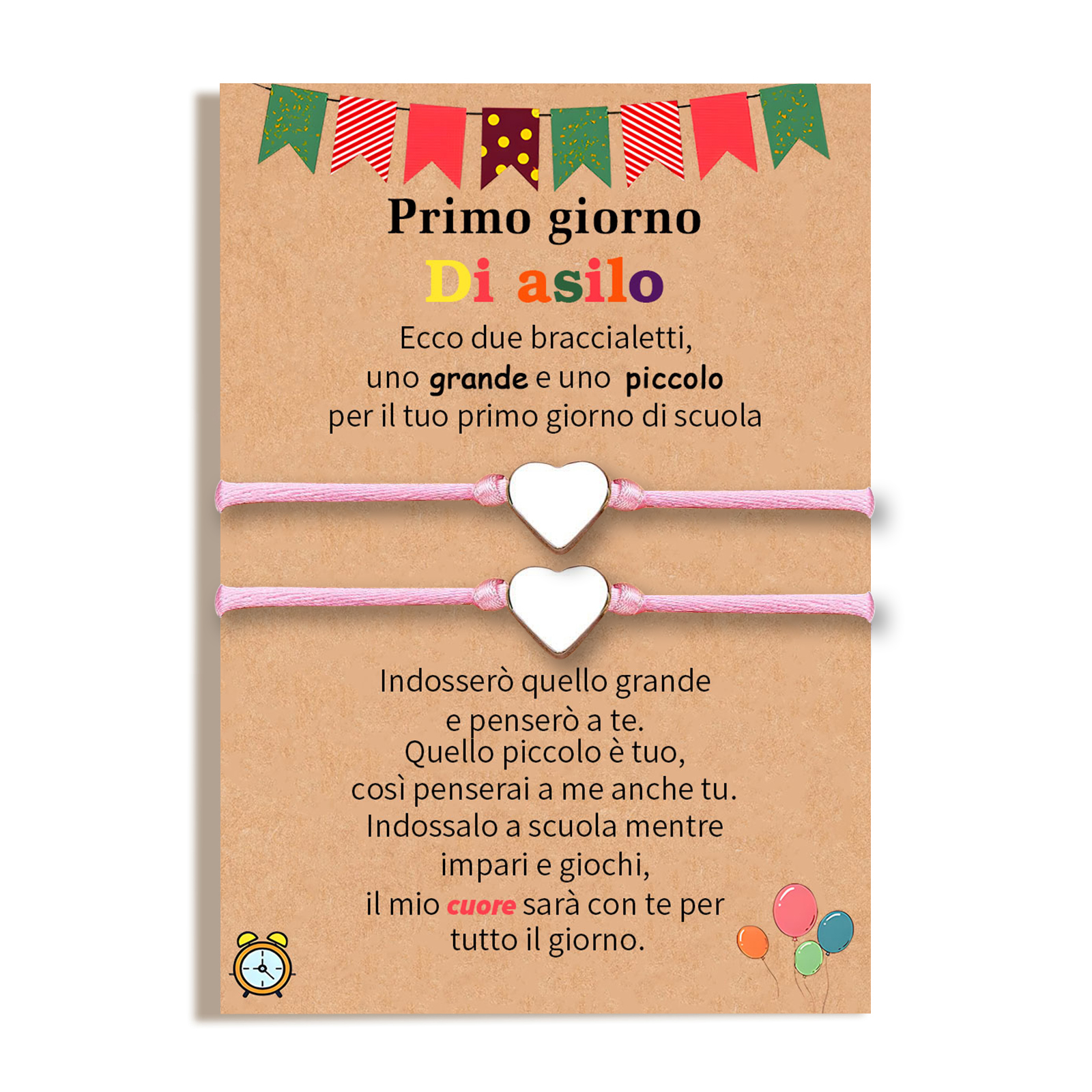 2PCS Braccialetto cuore regorabile regalo per bambina con carta