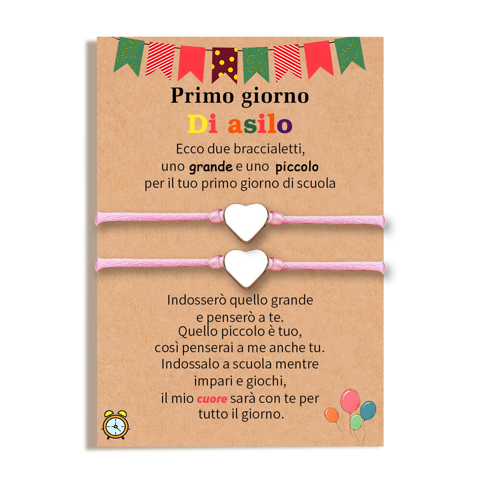 2PCS Braccialetto cuore regorabile regalo per bambina con carta