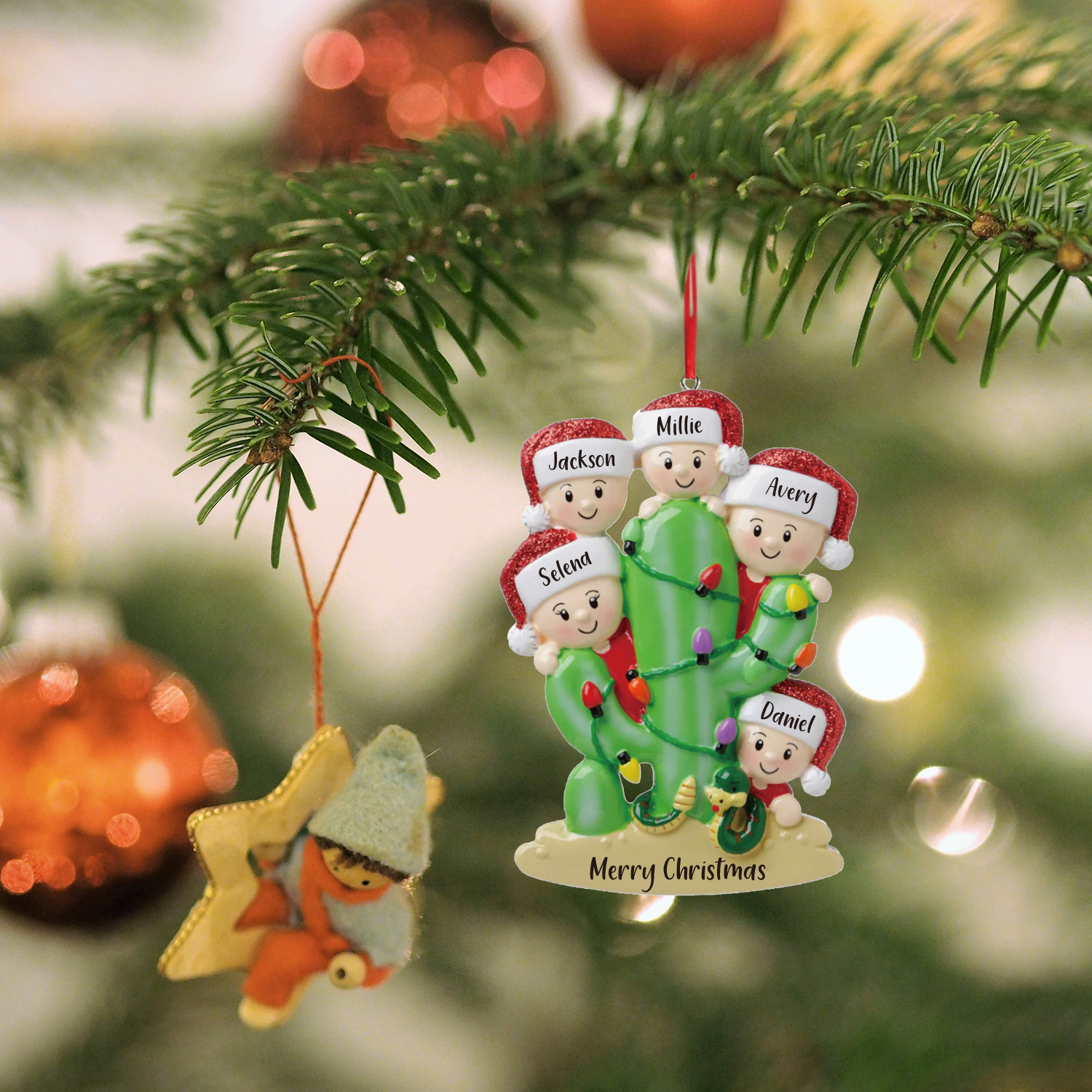 Bianco Natale mille candele... Ornamenti cactus ciondolo per albero di Natale 5 nomi personalizzati