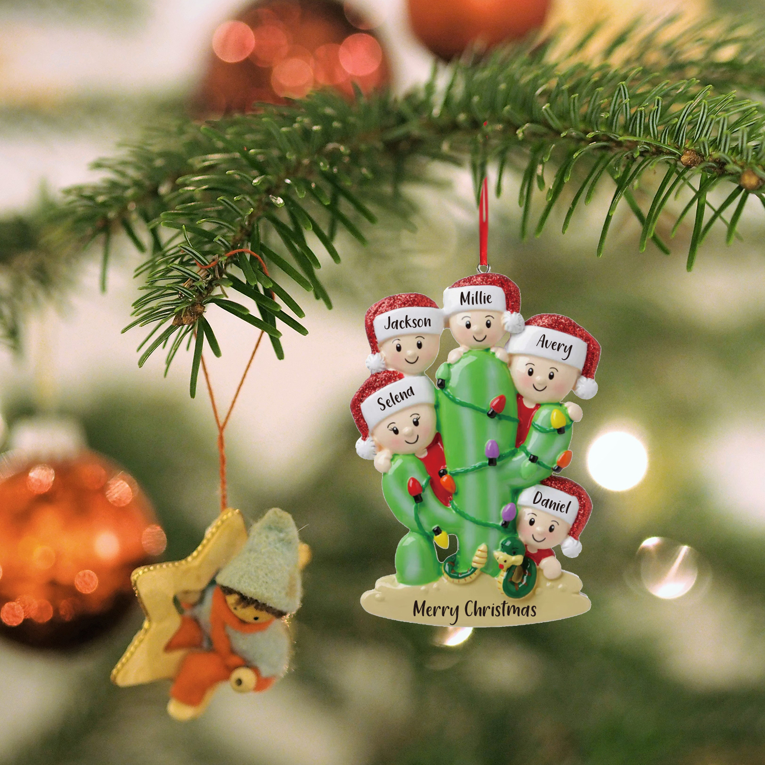 Bianco Natale mille candele... Ornamenti cactus ciondolo per albero di Natale 5 nomi personalizzati