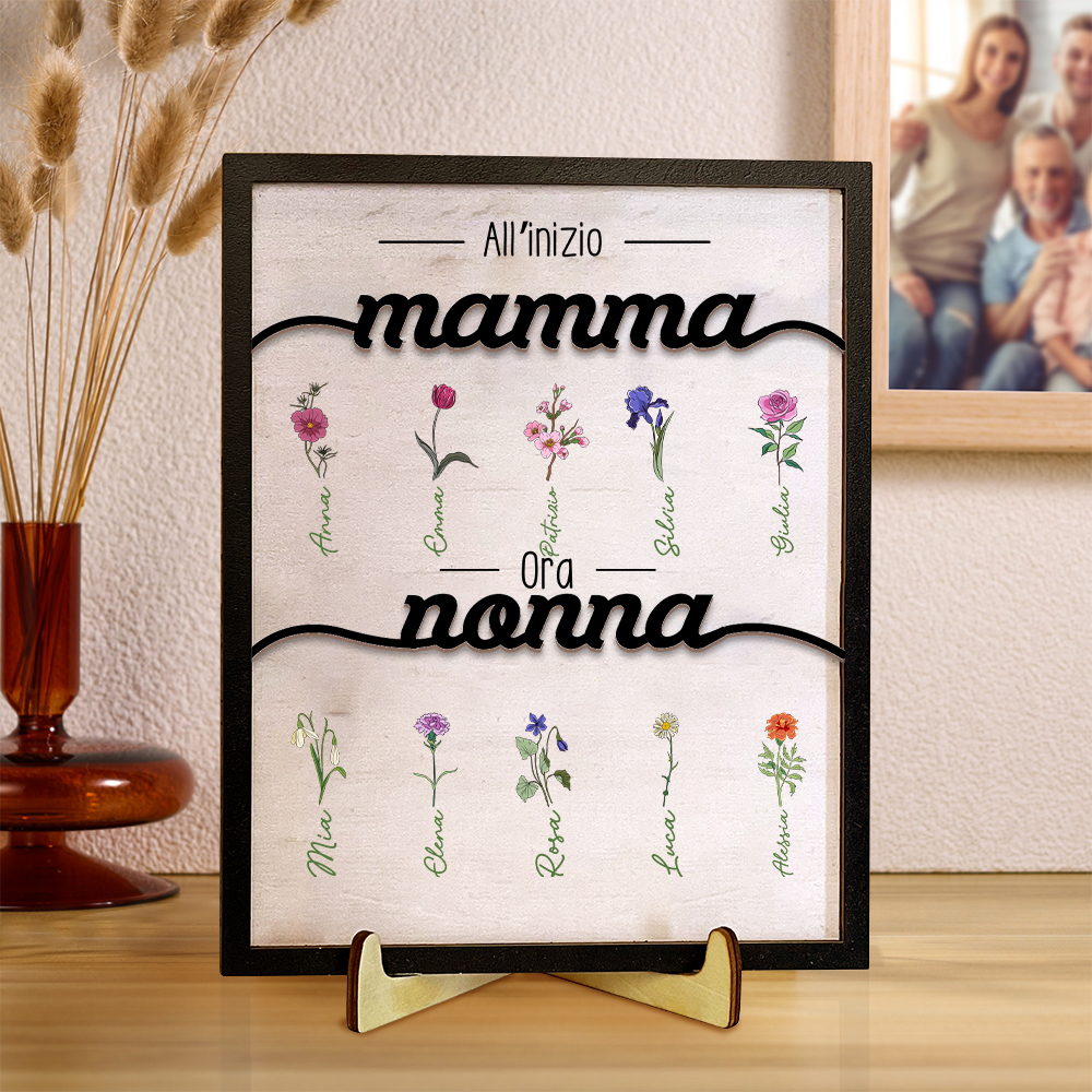 All'inizio mamma,ora nonna-Targa con nomi e fiori di nascita personalizzabili famiglia regalo ricordo