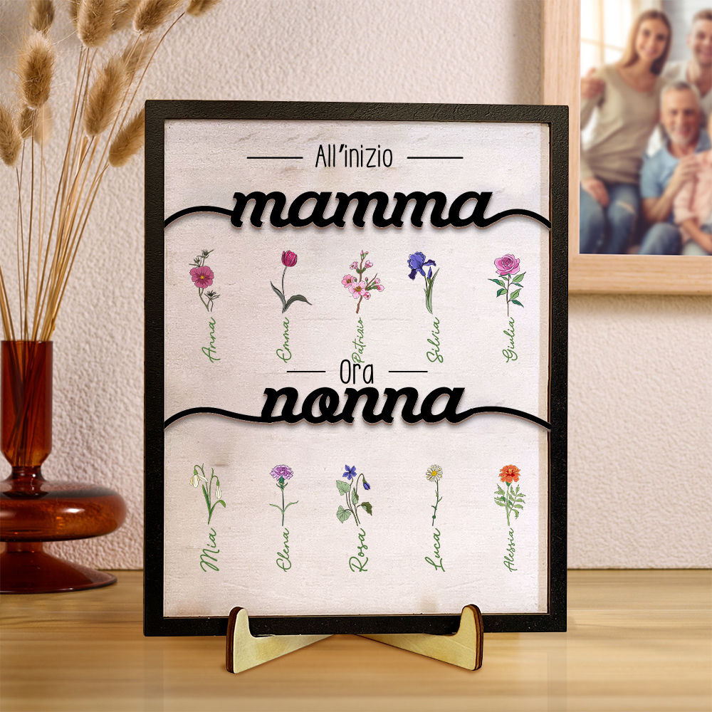 All'inizio mamma,ora nonna-Targa con nomi e fiori di nascita personalizzabili famiglia regalo ricordo