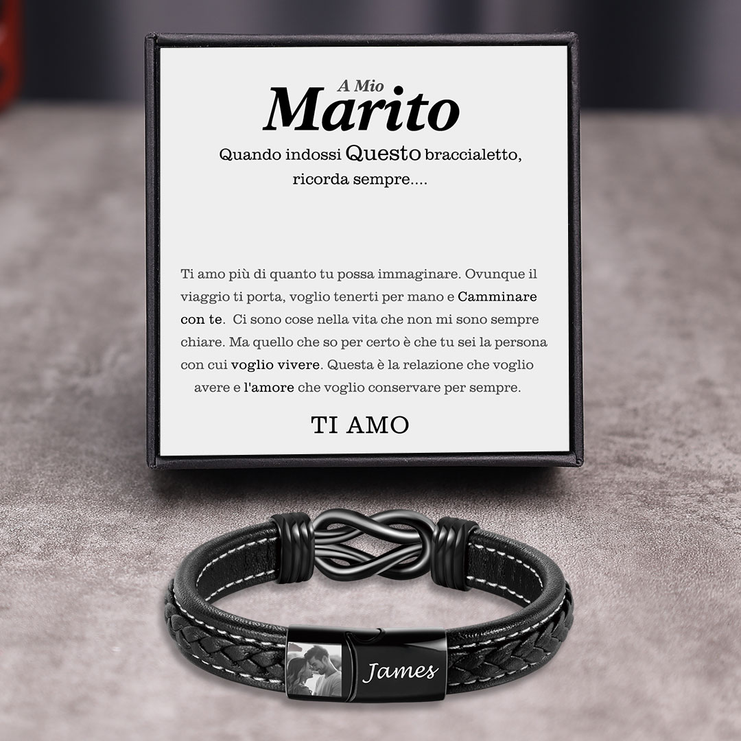 Bracciale Infinito in Pelle Personalizzato con Foto per Uomo