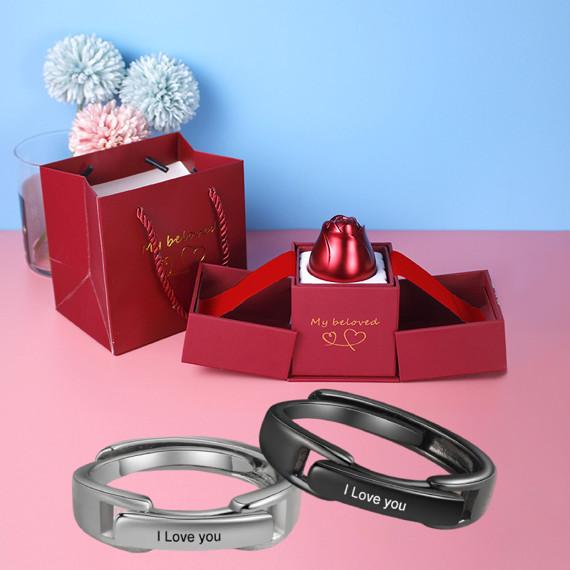 Couple Adjustable Ring Personalised Matching Rings Gift Set With Gift Box for Couple
