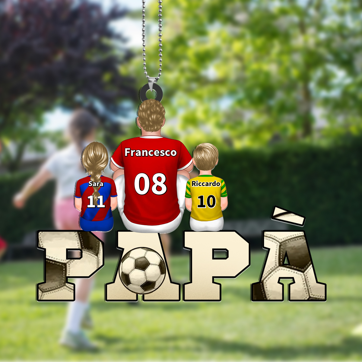 Ornamento familiare per papà con maglia da calcio personalizzata