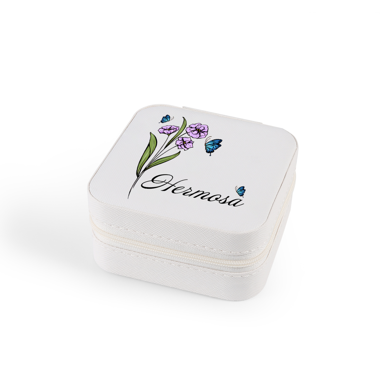 Square Jewelry Storage Photo Box-Personalised 1 Name Customized Birthflower Storage Box In Various Colors