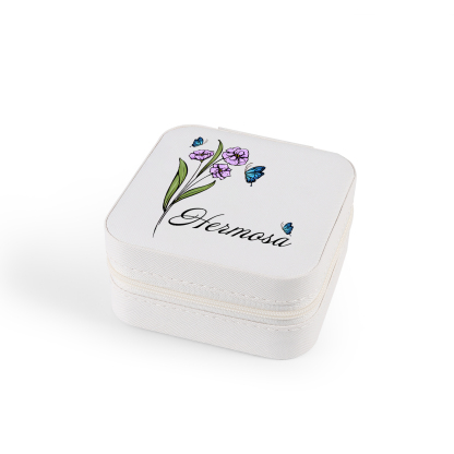 Square Jewelry Storage Photo Box-Personalised 1 Name Customized Birthflower Storage Box In Various Colors