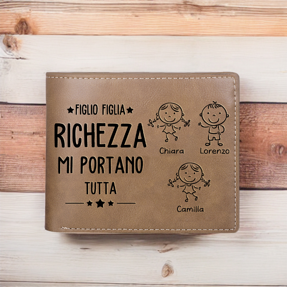 Portafoglio PU Leather da uomo regalo per padre personalizzati 3 nomi riunione della famiglia