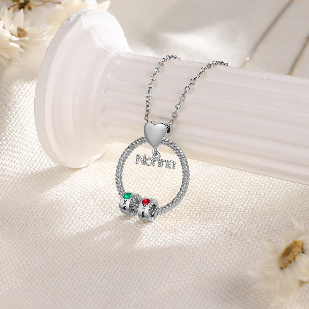 Collana con ciondolo nonna 2 nomi incisioni e pietre di nascita personalizzate