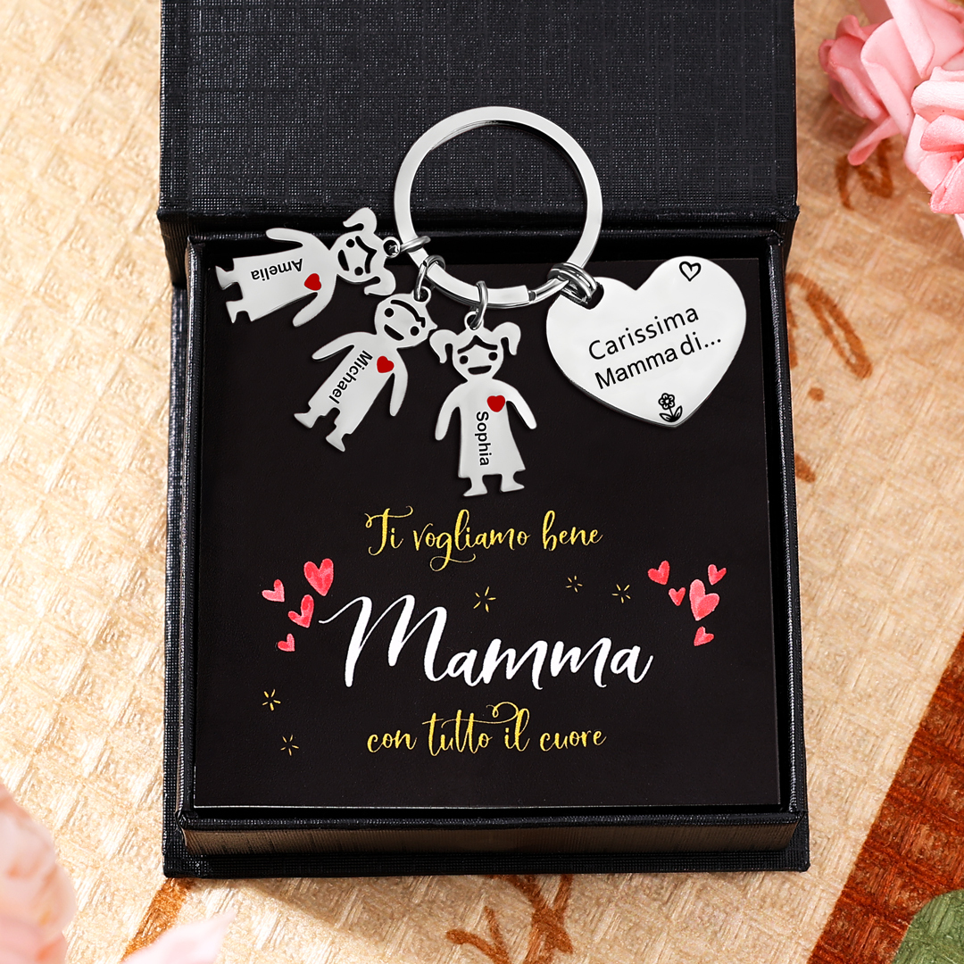 Festa della Mamma Carissima mamma di-Portachiavi a cuore con 3 ciondolo bambino 3 nomi personalizzato regalo per mamma