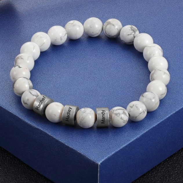 Braccialetto 3 nomi braccialetto personalizzato in howlite bianco