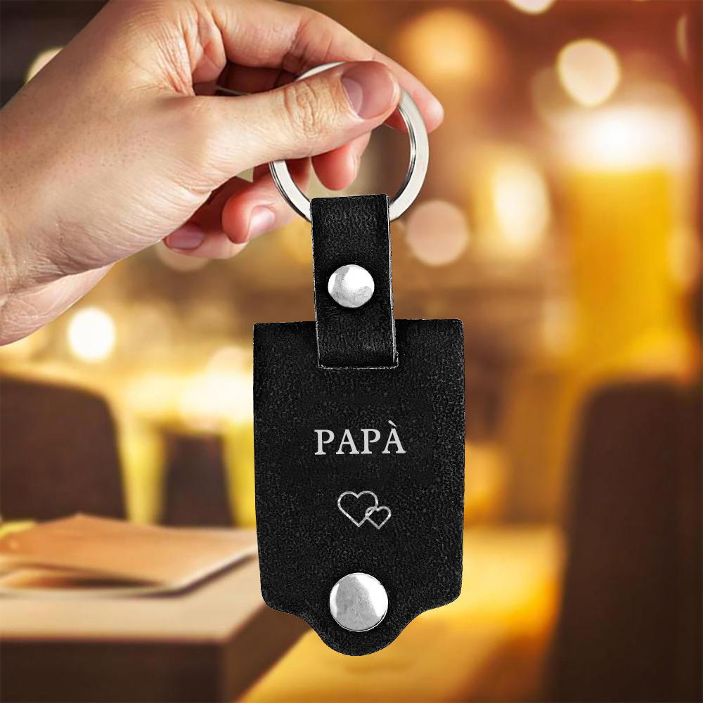 Guida con attenzione-Portachiavi Pelle 1 foto e 1 testo personalizzabili per Papà